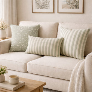Coussin Rectangle Vert neutre de sauge rustique rayure ferme maison 
