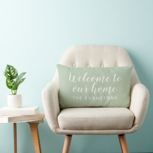 Coussin Rectangle Vert sauge écriture Bienvenue chez nous
