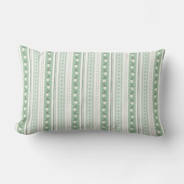 Coussin Rectangle Vert sauge feston florale rayure Coquette (Recto)
