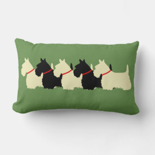 Coussin Rectangle Vert sauge / noir/blé/ chien Terrier écossais