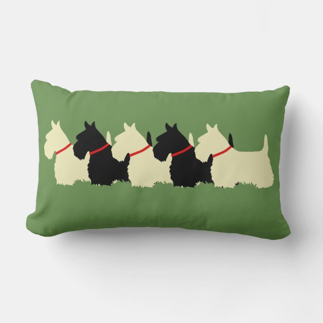 Coussin Rectangle Vert sauge / noir/blé/ chien Terrier écossais (Recto)