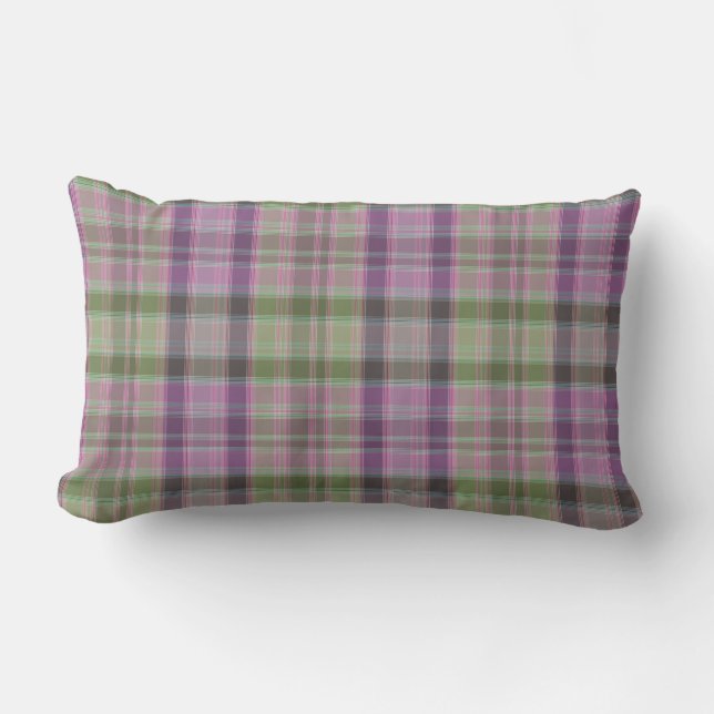 Coussin Rectangle Vert, tartan classique lilas. (Recto)