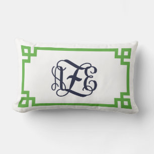 Coussin Rectangle Verte et marine grecque clé de script Monogramme A