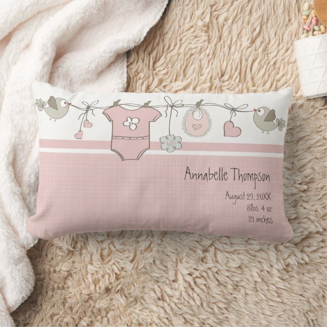 Coussin Rectangle Vêtements de bébé rose mignonne avec statistiques  (Couverture)