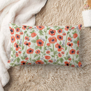 Coussin Rectangle Vibrant Aquarelle Orange Poppies Motif Floral