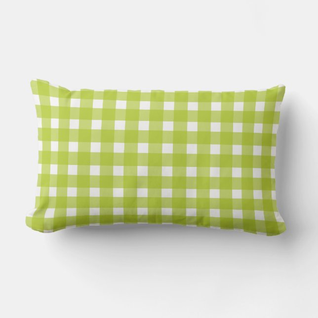Coussin Rectangle Vichy vert et blanc à carreaux (Recto)