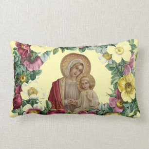 Coussin Rectangle Vierge Marie et cru de St Therese religieux
