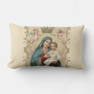 Coussin Rectangle Vierge personnalisée Marie Bébé Jésus Décor Or