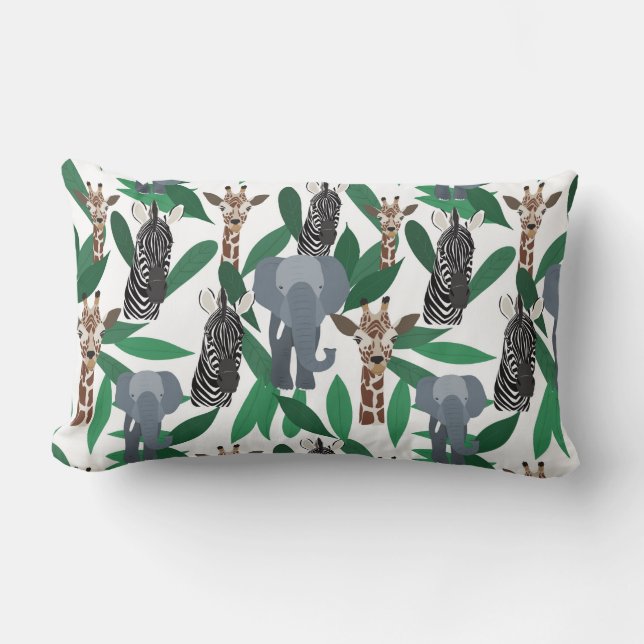 Coussin Rectangle Vierge Zebra Elephant Giraffe Safari Animals (Recto)