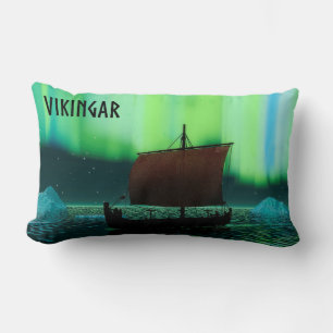 Coussin Rectangle Viking Navire Et Lumières Du Nord