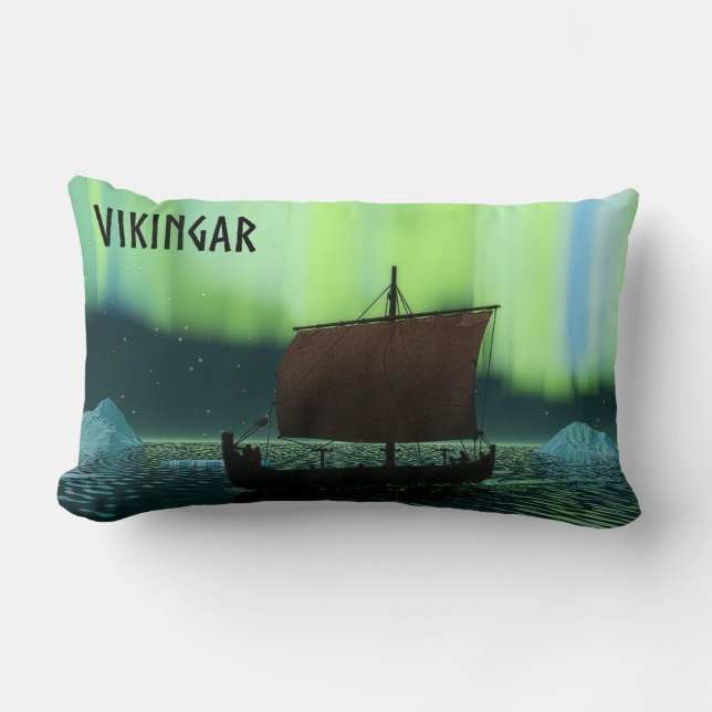 Coussin Rectangle Viking Navire Et Lumières Du Nord (Recto)