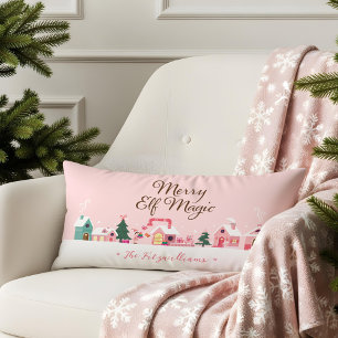 Coussin Rectangle Village d'atelier d'elfe rose du Père Noël au pôle