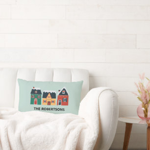 Coussin Rectangle Village de vacances, chalets de Noël cosy