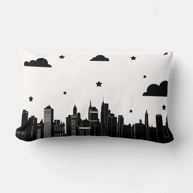 Coussin Rectangle Ville moderne paysage et ciel étoilé avec lettre i (Recto)