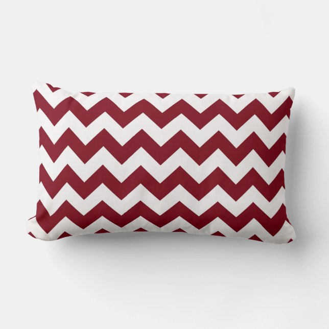 Coussin Rectangle Vin bordeaux gras et motif à chevrons blancs en zi (Recto)