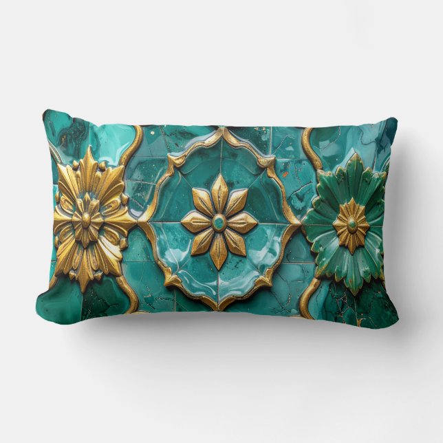 Coussin Rectangle Vintage Algerian Turquoise Ceramic Art Pillows (Recto)