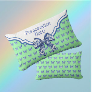 Coussin Rectangle Vintage Bleu Bleu Bouche Papillon Personnalisé