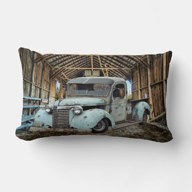 Coussin Rectangle Vintage Blue Truck Rustic Grange (Recto)