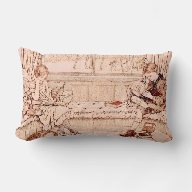 Coussin Rectangle Vintage Children Reading cozy Illustration  (Recto)