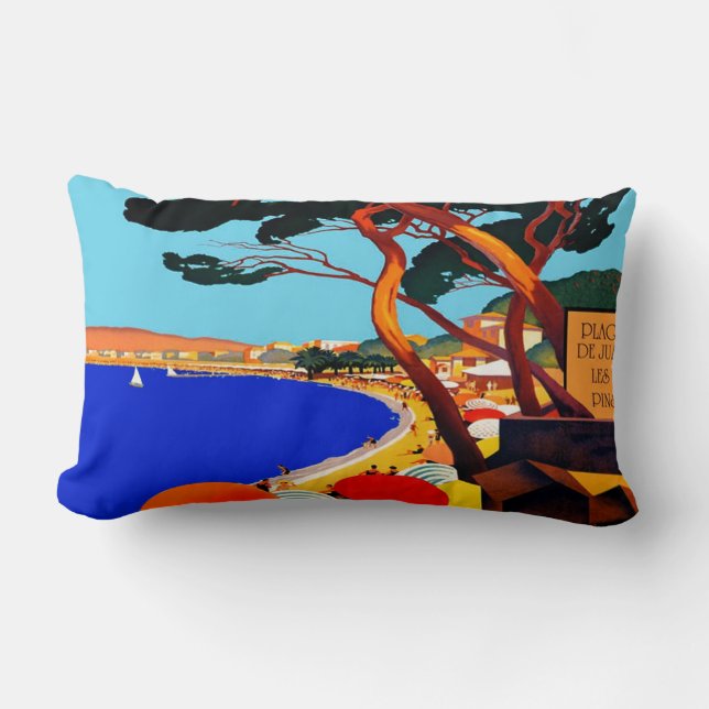 Coussin Rectangle Vintage Côte d'Azur Voyage en France (Recto)