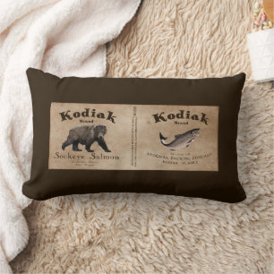 Coussin Rectangle Vintage Étiquette Saumon Kodiak