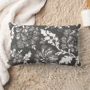 Coussin Rectangle Vintage gris blanc motif floral