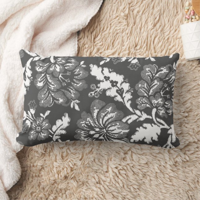 Coussin Rectangle Vintage gris blanc motif floral (Couverture)