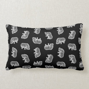 Coussin Rectangle Vintage Hippo Imprimer Motif Hippopotame Art Noir