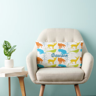 Coussin Rectangle Vintage Moderne Fox et Birds Pine Tree Neon Coussi