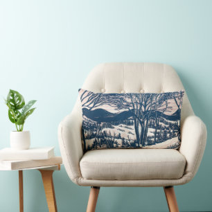 Coussin Rectangle Vintage Noël, Paysage de la montagne de neige d'hi