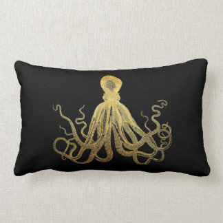 Coussin Rectangle Vintage Octopus Gold Black Enk Côtier Nautique