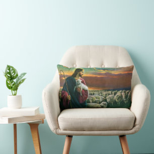 Coussin Rectangle Vintage Religion, Christ Bon Pasteur avec son trou