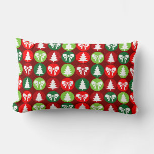 Coussin Rectangle vintage rétro Arbres de Noël et Vaches Motif