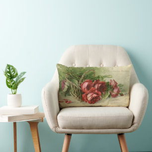 Coussin Rectangle Vintage Saint-Valentin Amour, Roses rouges cramois