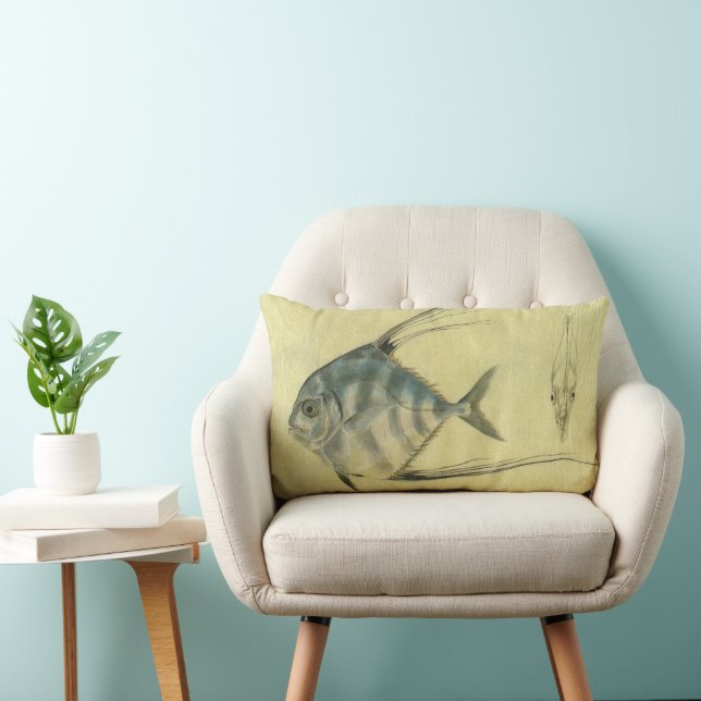 Coussin Rectangle Vintage Threadfin Trevally, Pompano Africain Poiss (Chaise)