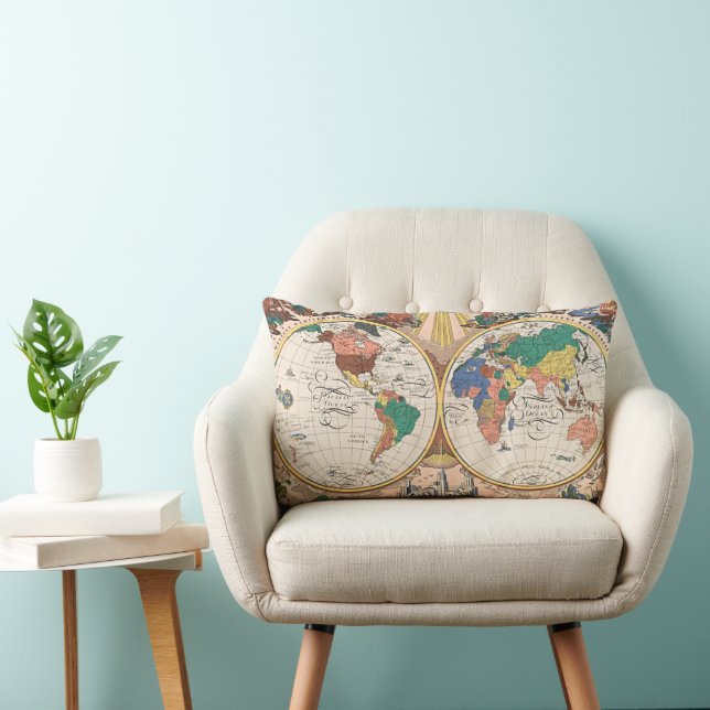 Coussin Rectangle Vintage World Map Lumbar Pillow (Chaise)