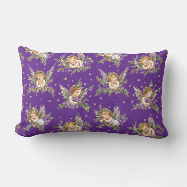 Coussin Rectangle Vintages anges motif violet (Recto)