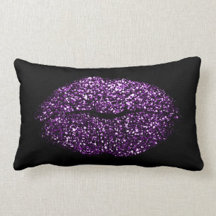 Coussin Rectangle Violet lèvres violettes Parties scintillant Black