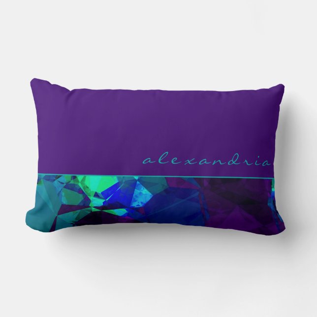 Coussin Rectangle Violet Turquoise & Bleu Géométrique Abstrait | Nom (Recto)