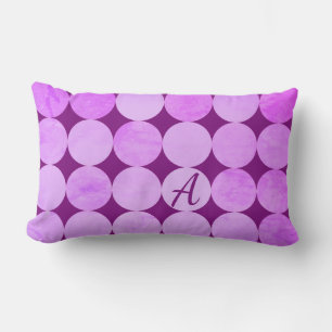 Coussin Rectangle Violet, Violet Magenta et Cercles roses Monogramme