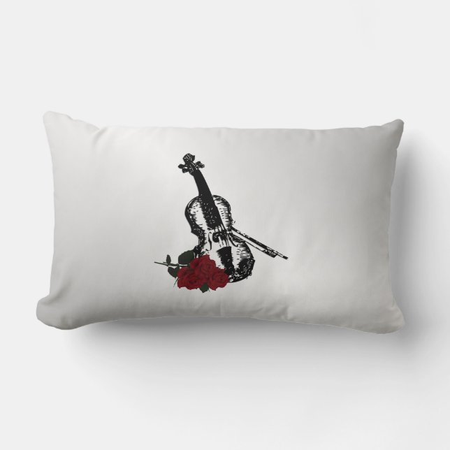 Coussin Rectangle Violon et Roses Argent (Recto)