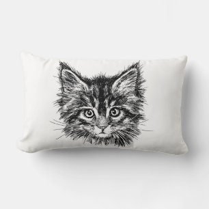 Coussin Rectangle Visage de Kitten noir et blanc