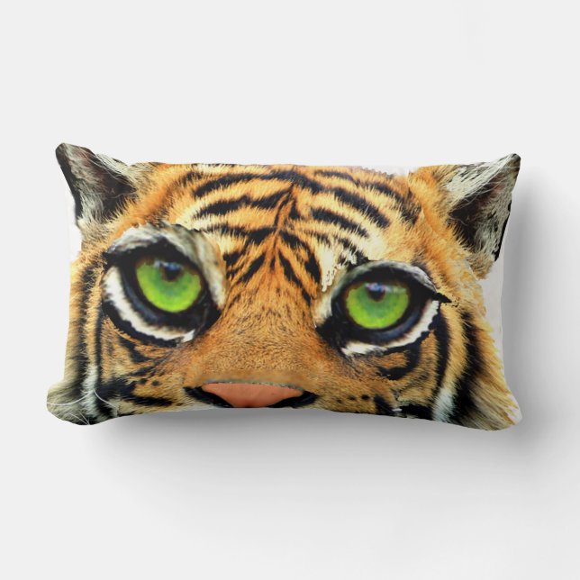 Coussin Rectangle Visage de tigre sauvage sur fond blanc (Recto)
