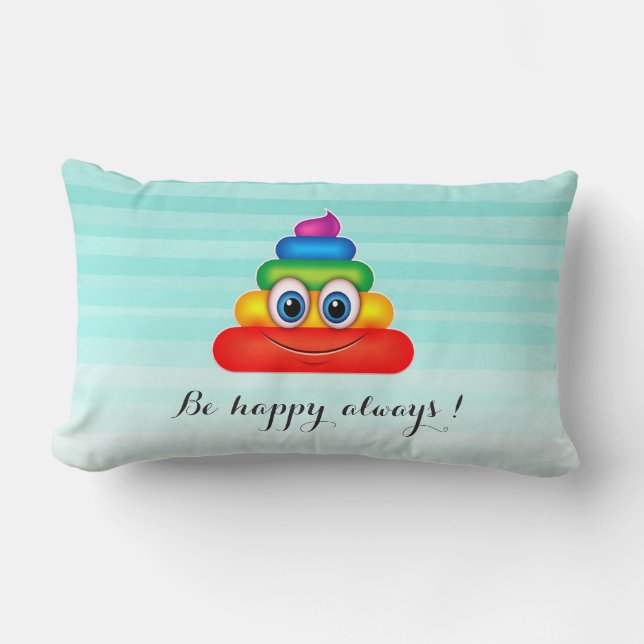 Coussin Rectangle Visage d'émoji de caca arc-en-ciel adorable - Soye (Recto)