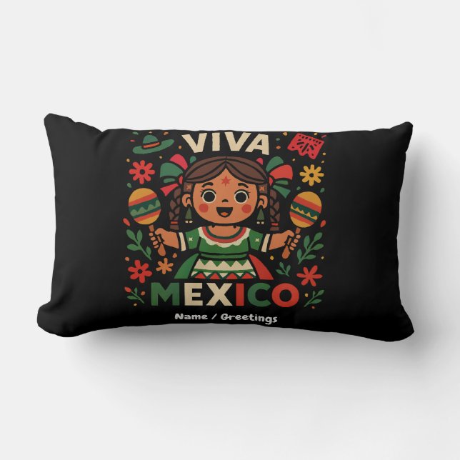 Coussin Rectangle Viva Mexico Mexicaine Fête de l'Indépendance Fémin (Recto)