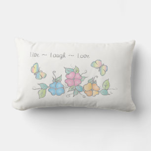 Coussin Rectangle Vivre Rire Amour, Floral Aquarelle Papillon
