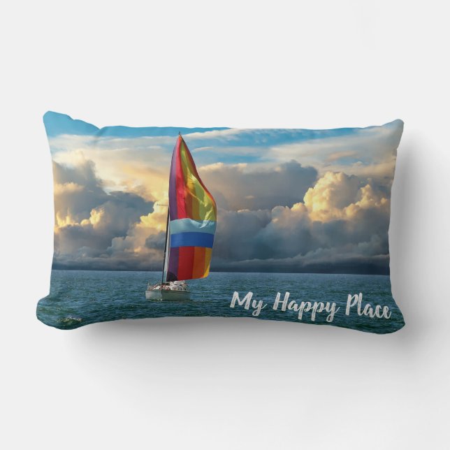Coussin Rectangle voilier avec spinaker arc-en-ciel sur l'eau (Recto)