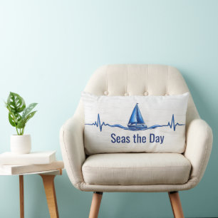 Coussin Rectangle Voilier naviguant sur une vague de rythme cardiaqu