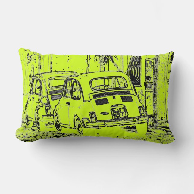 Coussin Rectangle voiture de bande dessinée lumineuse en vert citron (Recto)