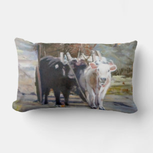 Coussin Rectangle Voiture de vaches/Cow drawn wagon